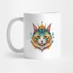 Cat head portrait with crown watercolor Mug